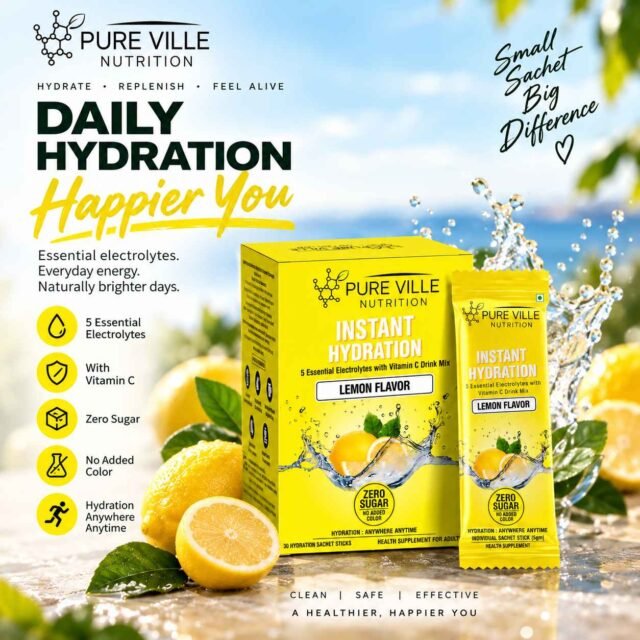Pure Ville Nutrition Zero Sugar Lemon Electrolytes Hydration Drink Mix – 30 Sachets