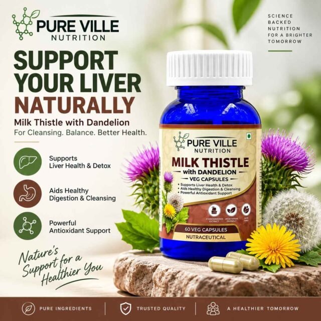 Pure Ville Nutrition Milk Thistle with Dandelion Veg Capsules – 60 Veg Caps Pack of 2