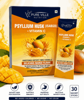 Pure Ville Nutrition Psyllium Husk + Vitamin C Mango Sachets Pack – 30 Sachets