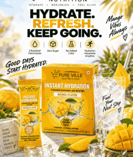 Pure Ville Nutrition Zero Sugar Mango Electrolytes Hydration Drink Mix – 30 Sachets