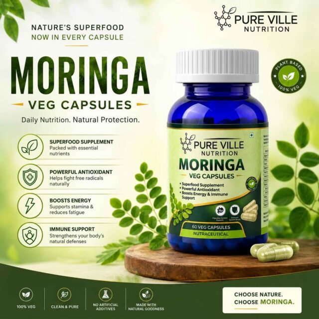 Pure Ville Nutrition Moringa Veg Capsules – 60 Veg Caps Pack of 2