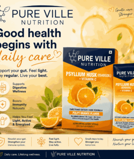 Pure Ville Nutrition Psyllium Husk + Vitamin C Orange Sachets Pack – 30 Sachets