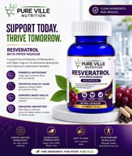 Pure Ville Nutrition Resveratrol and Pepper Veg Capsules – 60 Veg Caps