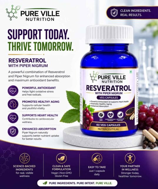 Pure Ville Nutrition Resveratrol and Pepper Veg Capsules – 60 Veg Caps