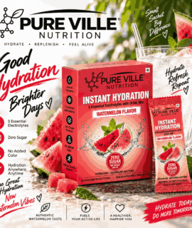 Pure Ville Nutrition Zero Sugar Watermelon Electrolytes Hydration Drink Mix – 30 Sachets